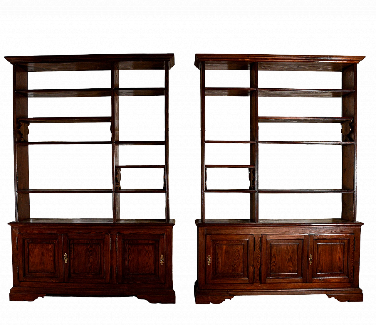Pair of symmetrical spruce bookcases, early 20th century 9