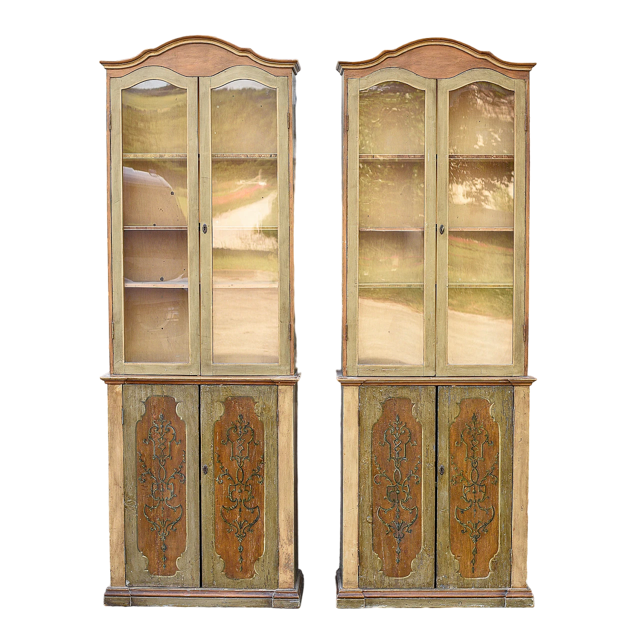 Pair of Neoclassical style lacquered wood display cabinets, 1960s 9