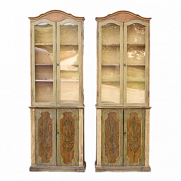 Pair of Neoclassical style lacquered wood display cabinets, 1960s
