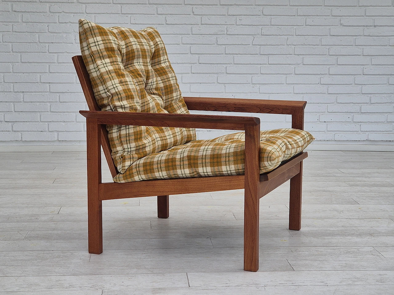 Danish teak and wool armchair, 1970s 1