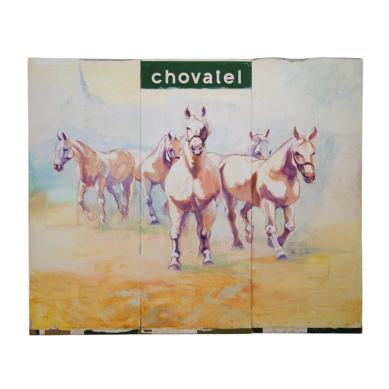 Pannello cecoslovacco con cavalli dipinti, anni '70 1