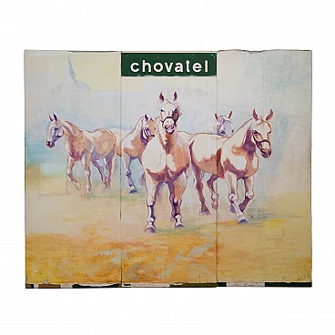 Pannello cecoslovacco con cavalli dipinti, anni '70