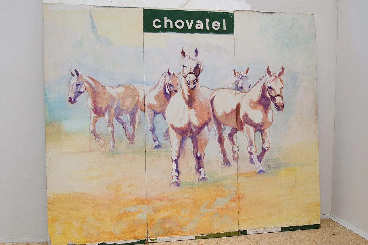Pannello cecoslovacco con cavalli dipinti, anni '70 2