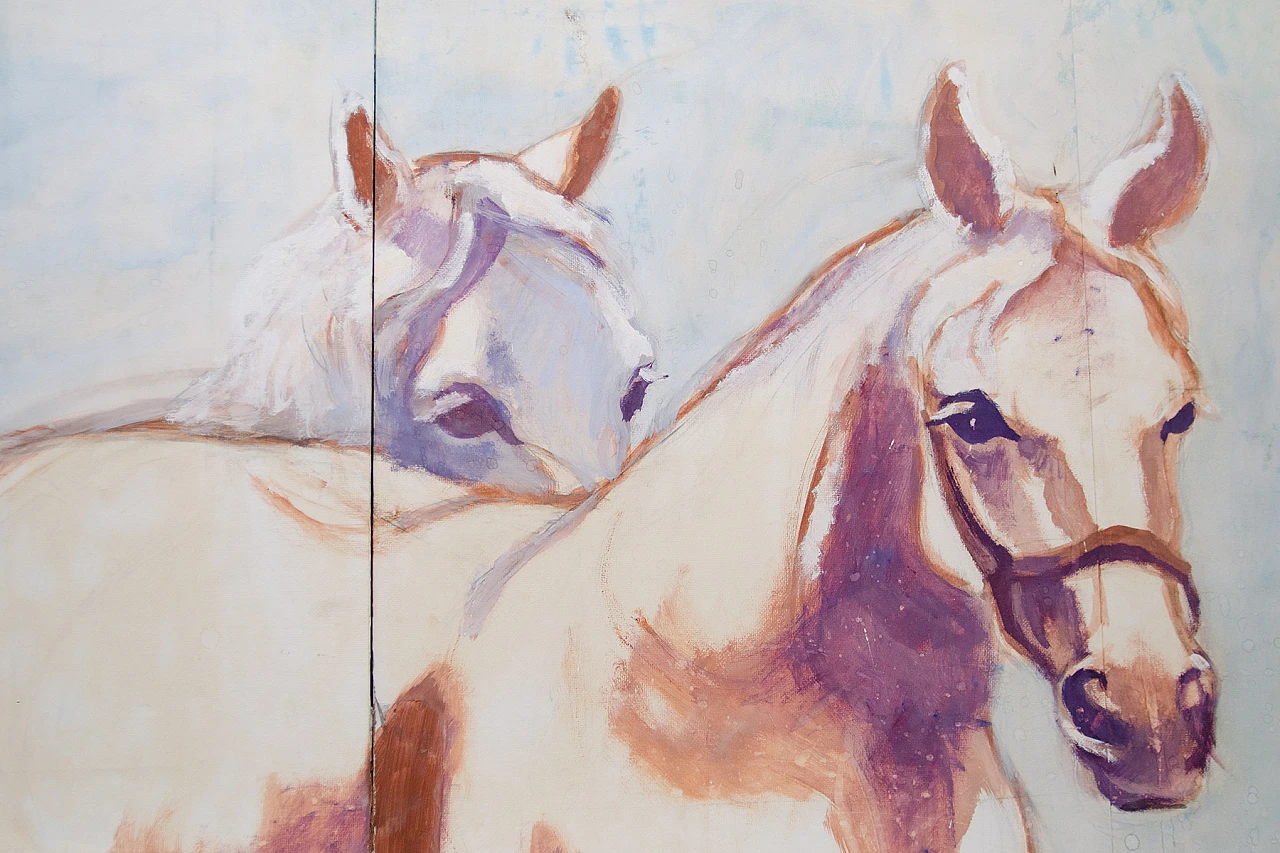Pannello cecoslovacco con cavalli dipinti, anni '70 18