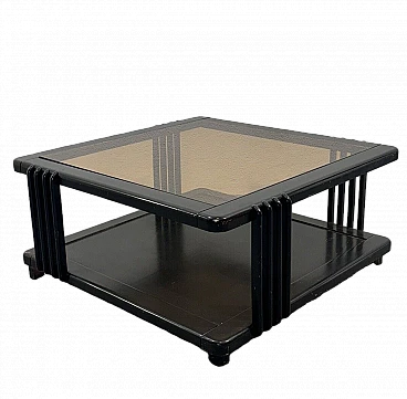 Square black wood coffee table with ochre glass top, 1960s