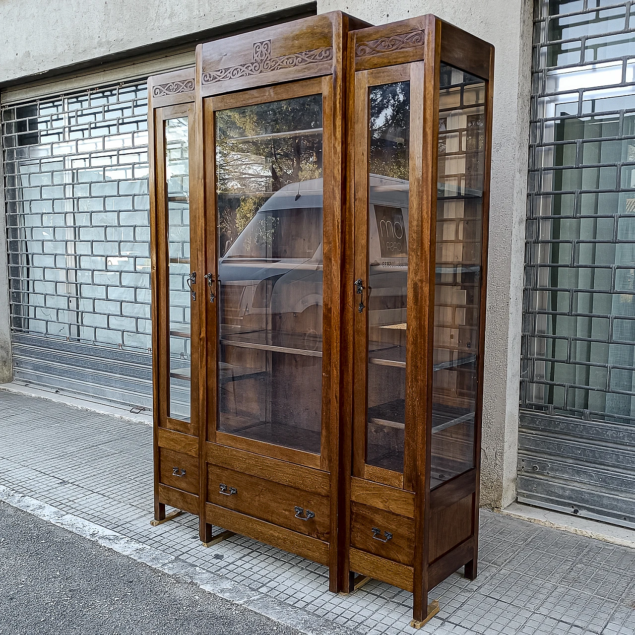 Art Nouveau solid walnut display cabinet, early 20th century 2