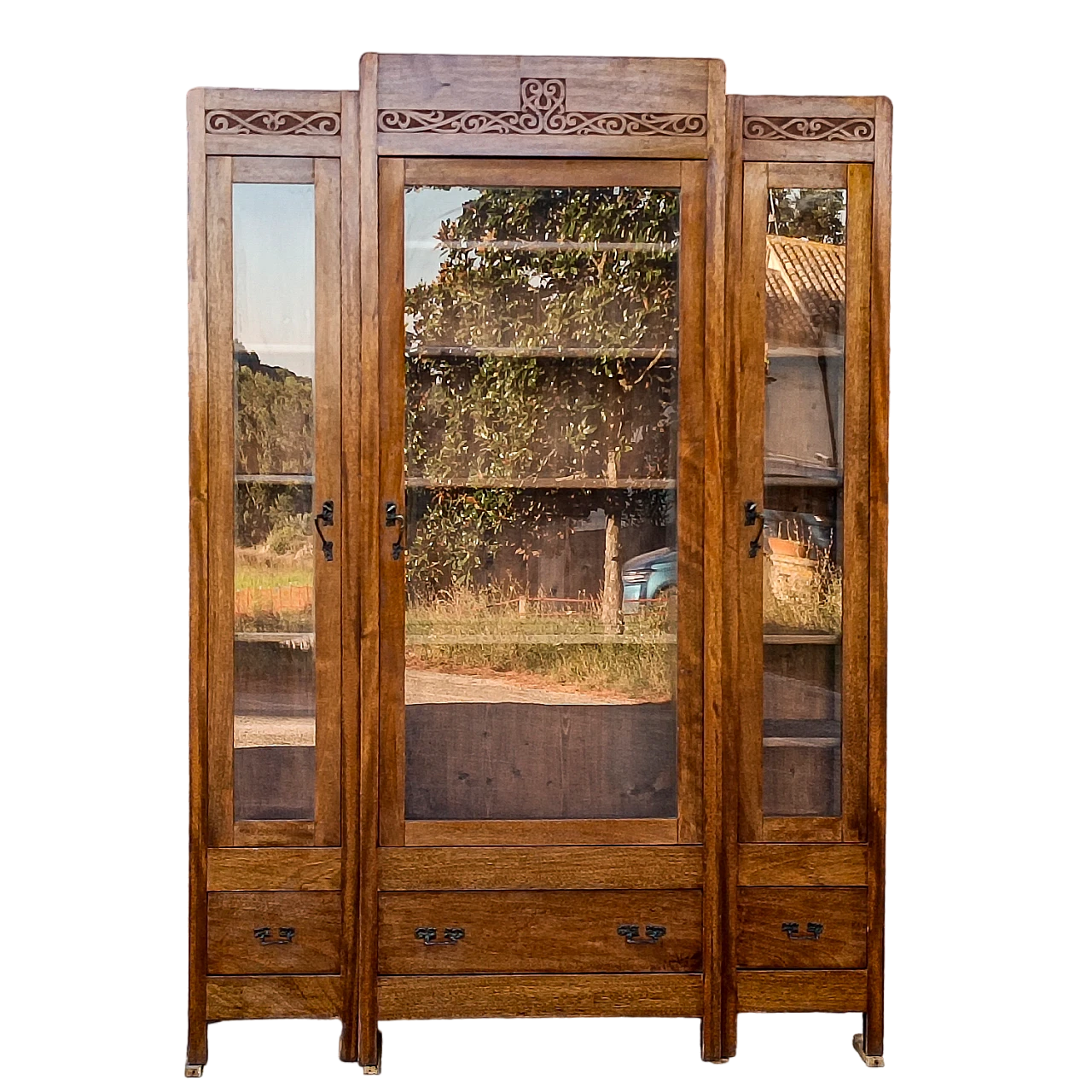 Art Nouveau solid walnut display cabinet, early 20th century 9