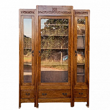 Art Nouveau solid walnut display cabinet, early 20th century