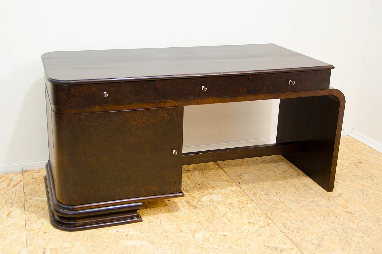 Bohemian Art Deco walnut desk, 1930s 2