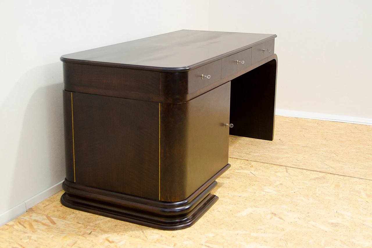 Bohemian Art Deco walnut desk, 1930s 3