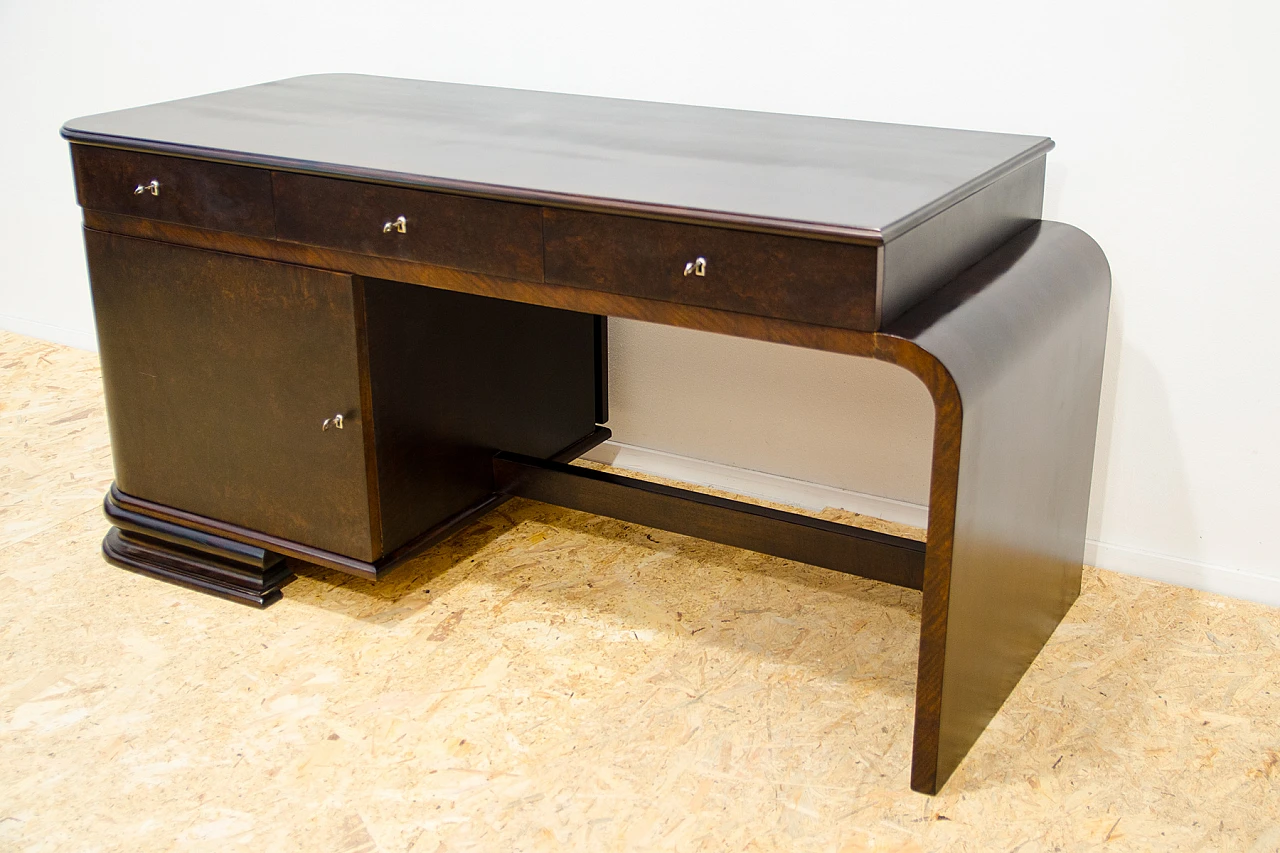 Bohemian Art Deco walnut desk, 1930s 5