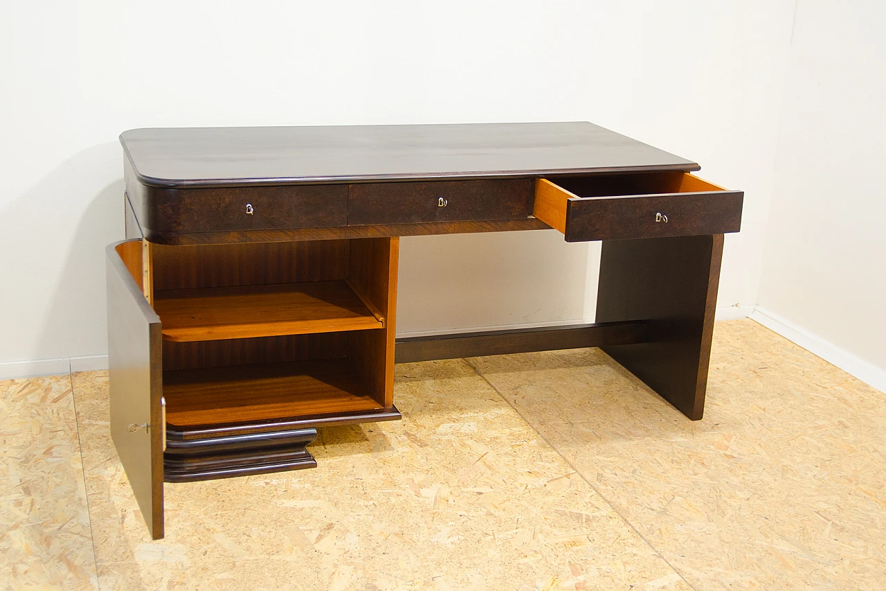 Bohemian Art Deco walnut desk, 1930s 17