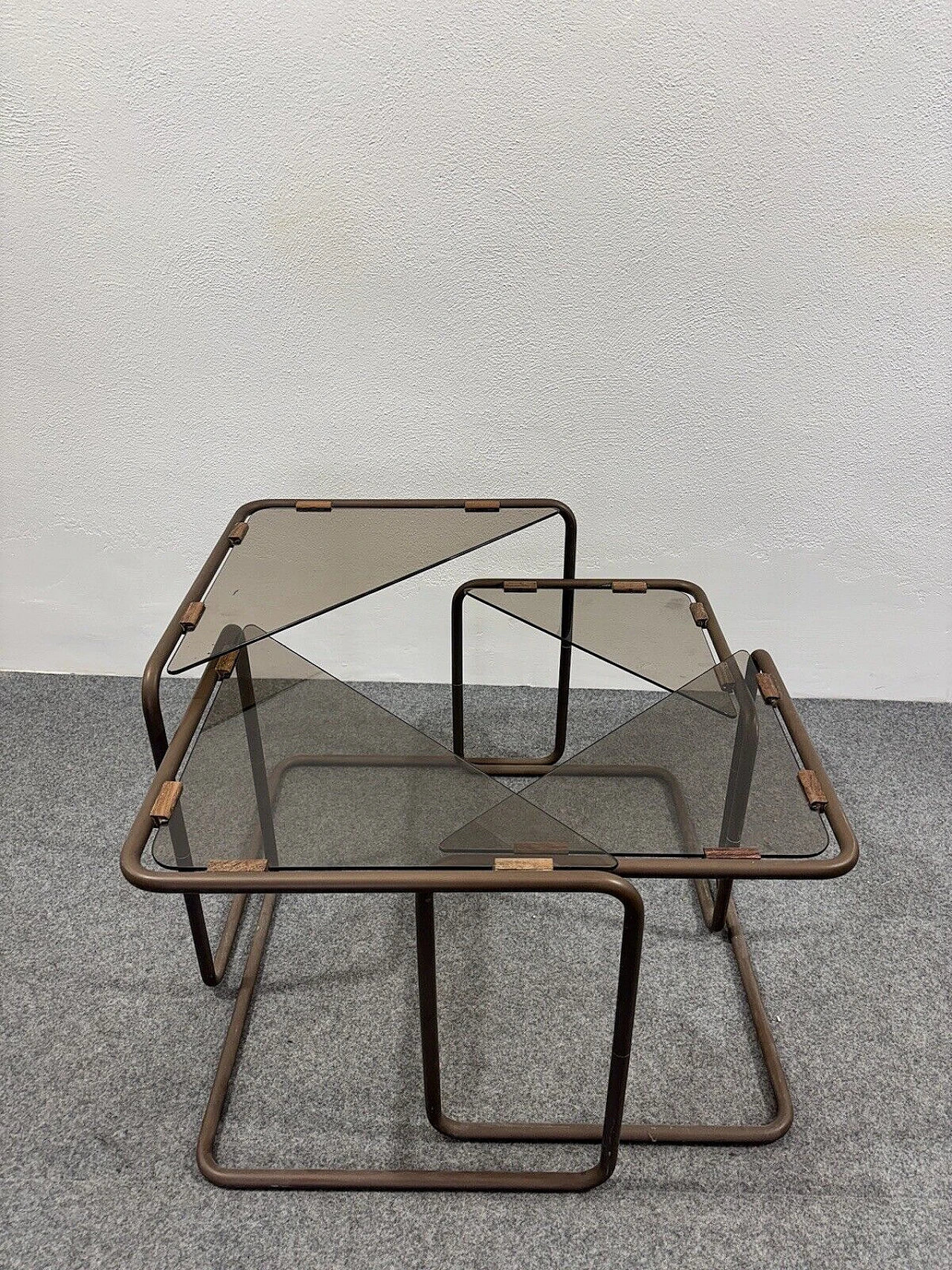 4 Modular coffee tables in metal and smoked crystal, 1960s 2