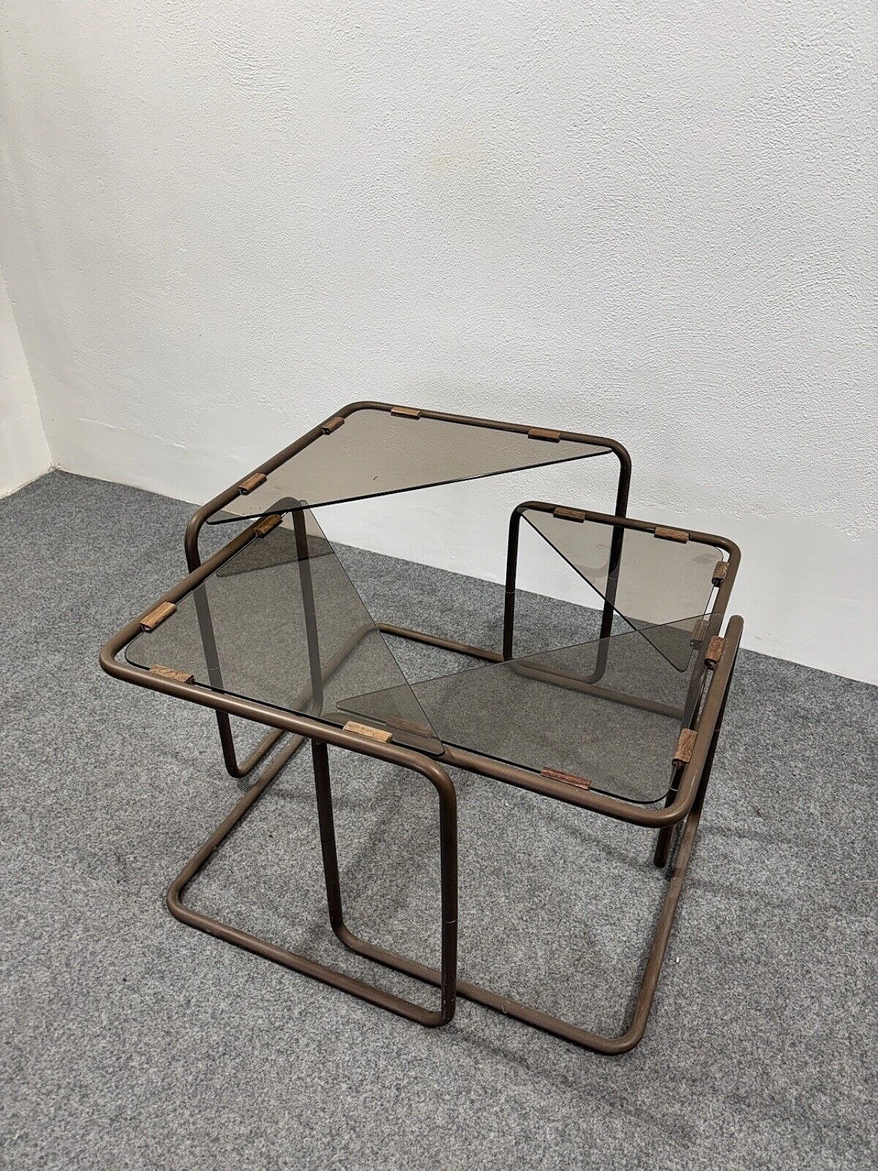 4 Modular coffee tables in metal and smoked crystal, 1960s 3