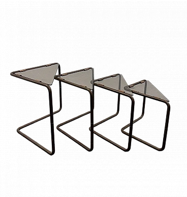 4 Modular coffee tables in metal and smoked crystal, 1960s