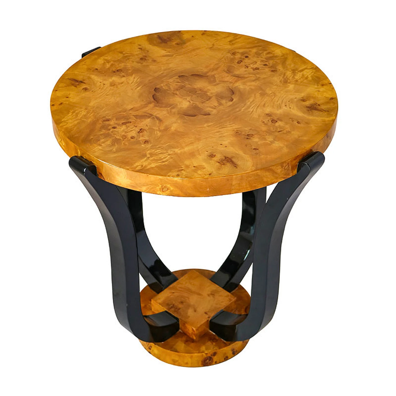 Art Deco style burlato olive wood veneered coffee table, 1980s 1