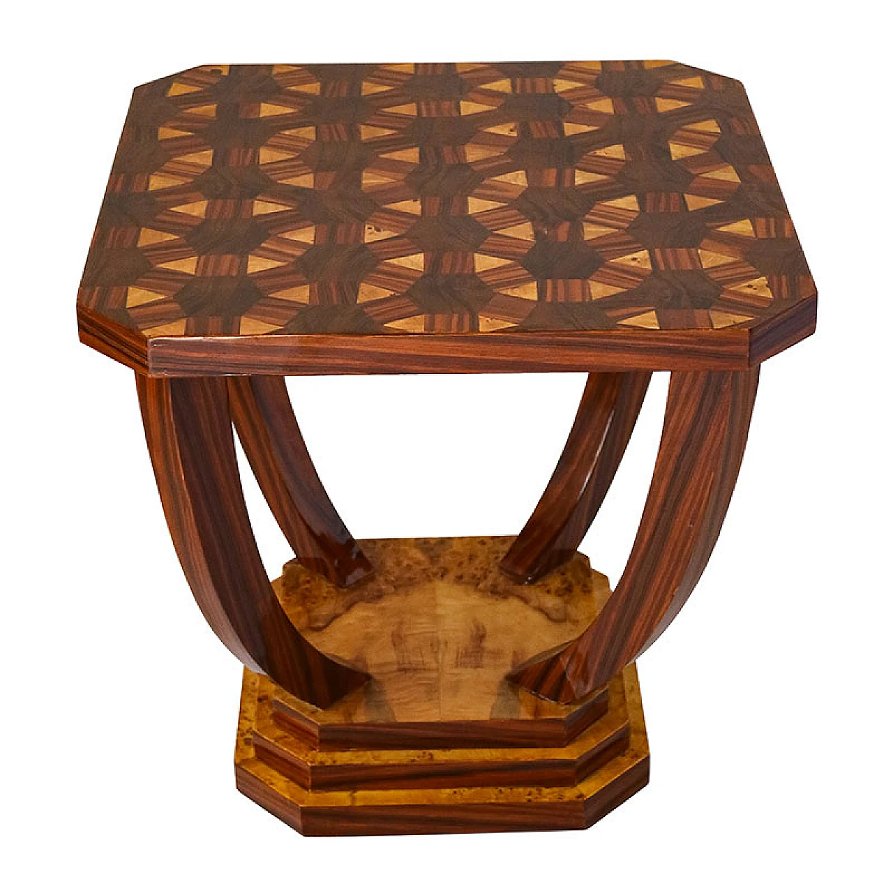 Art Deco style coffee table with geometric pattern on top, 1980s 1