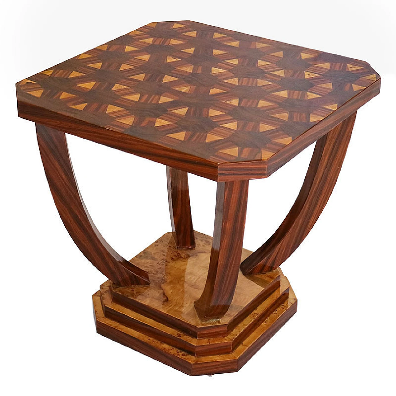 Art Deco style coffee table with geometric pattern on top, 1980s 3