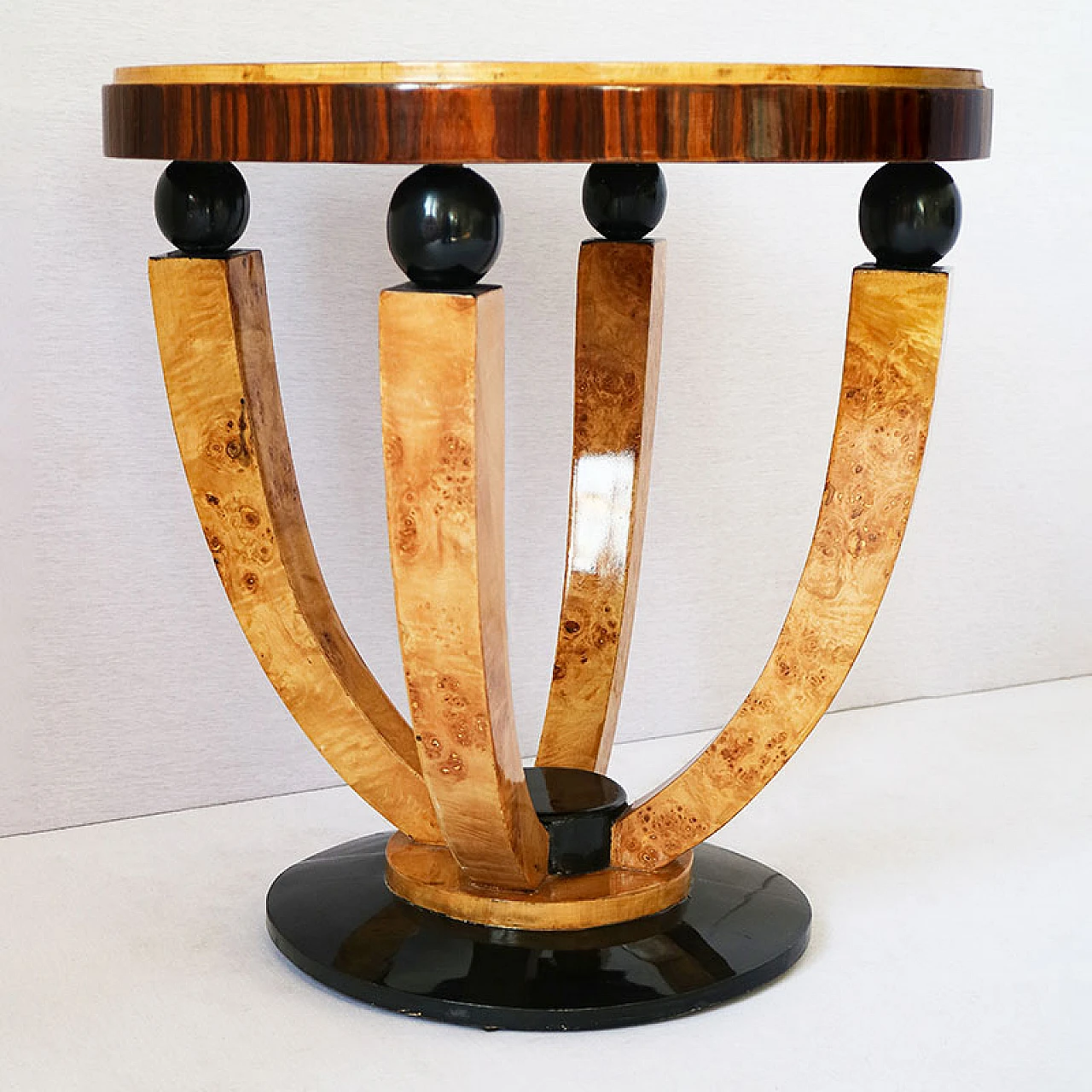Art Deco style veneered and lacquered wood coffee table, 1980s 4
