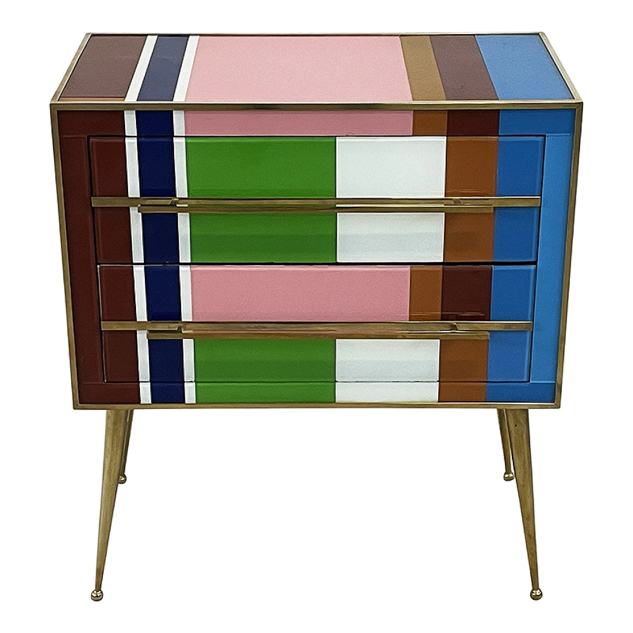 Multicolored Murano glass and brass two-drawer dresser, 1980s 1