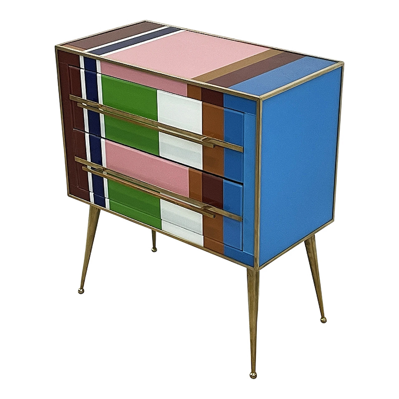 Multicolored Murano glass and brass two-drawer dresser, 1980s 2