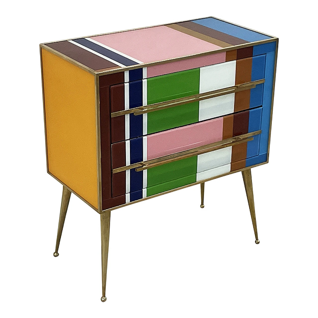 Multicolored Murano glass and brass two-drawer dresser, 1980s 3