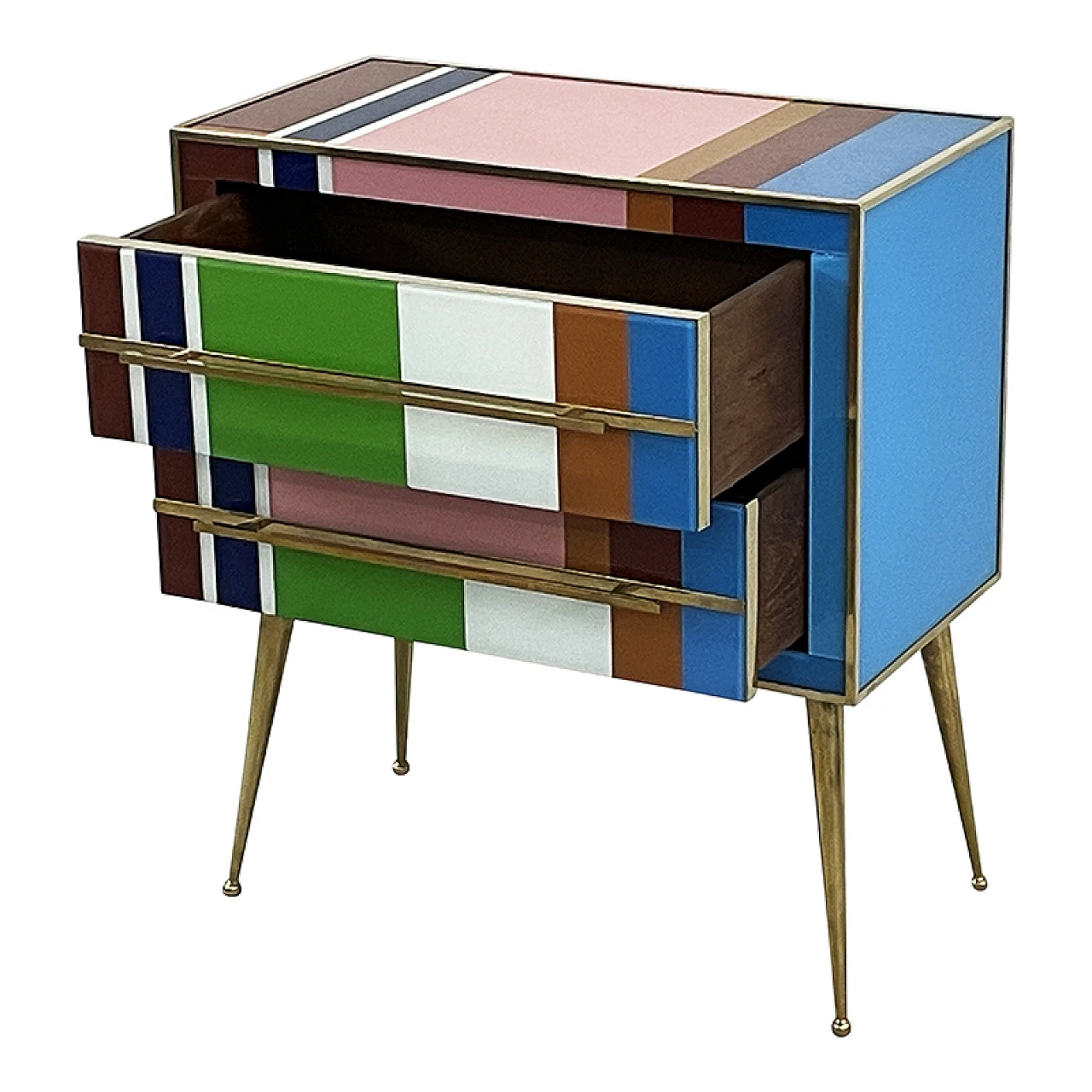 Multicolored Murano glass and brass two-drawer dresser, 1980s 4