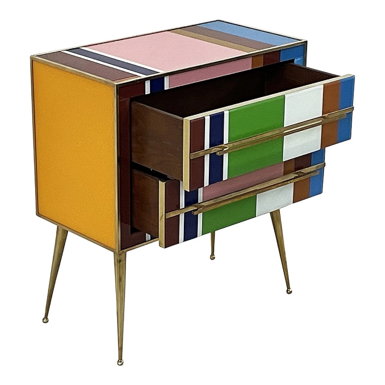 Multicolored Murano glass and brass two-drawer dresser, 1980s 5