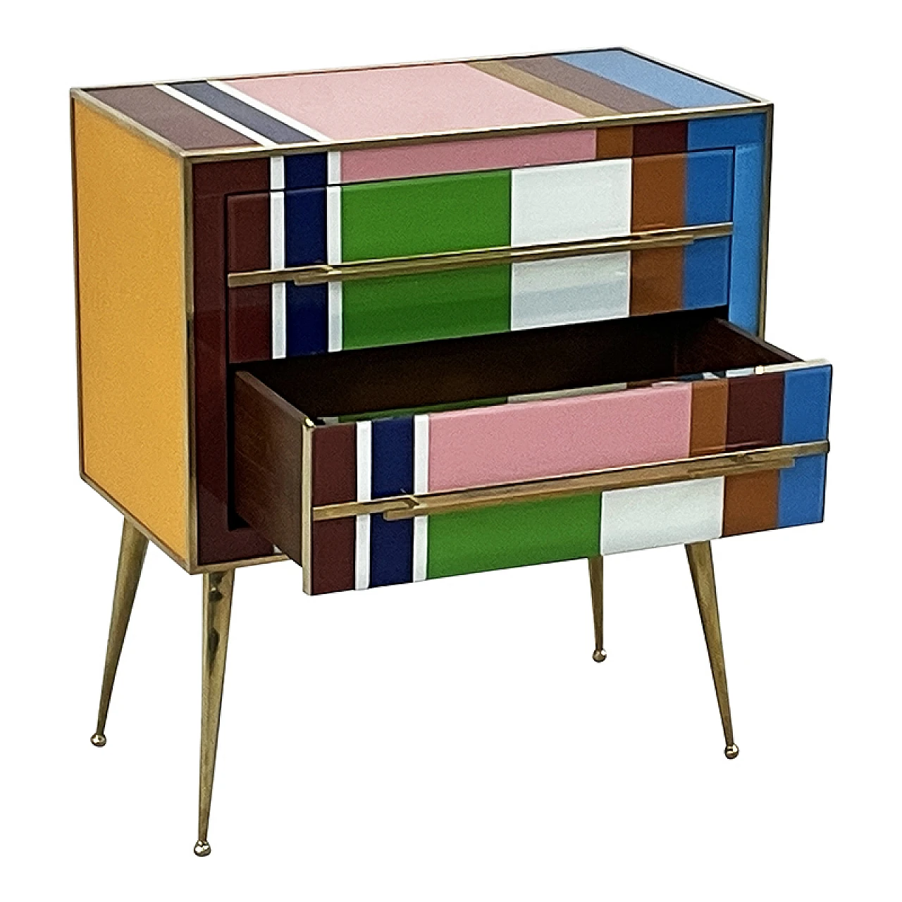 Multicolored Murano glass and brass two-drawer dresser, 1980s 6