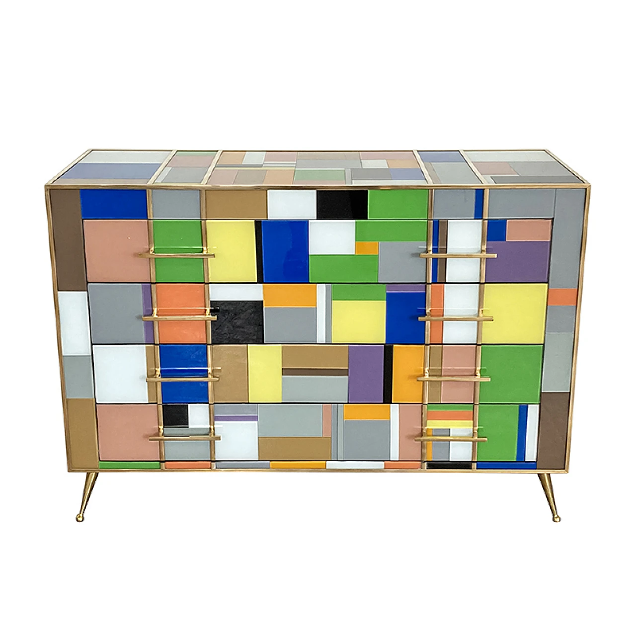 Comò a quattro cassetti in vetro di Murano multicolore, anni '80 1