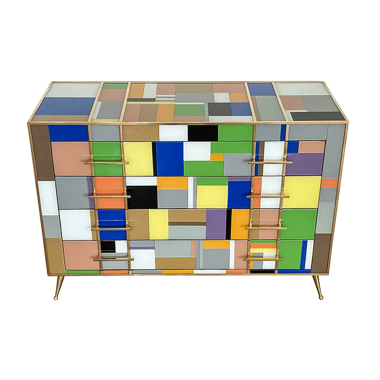 Comò a quattro cassetti in vetro di Murano multicolore, anni '80 2