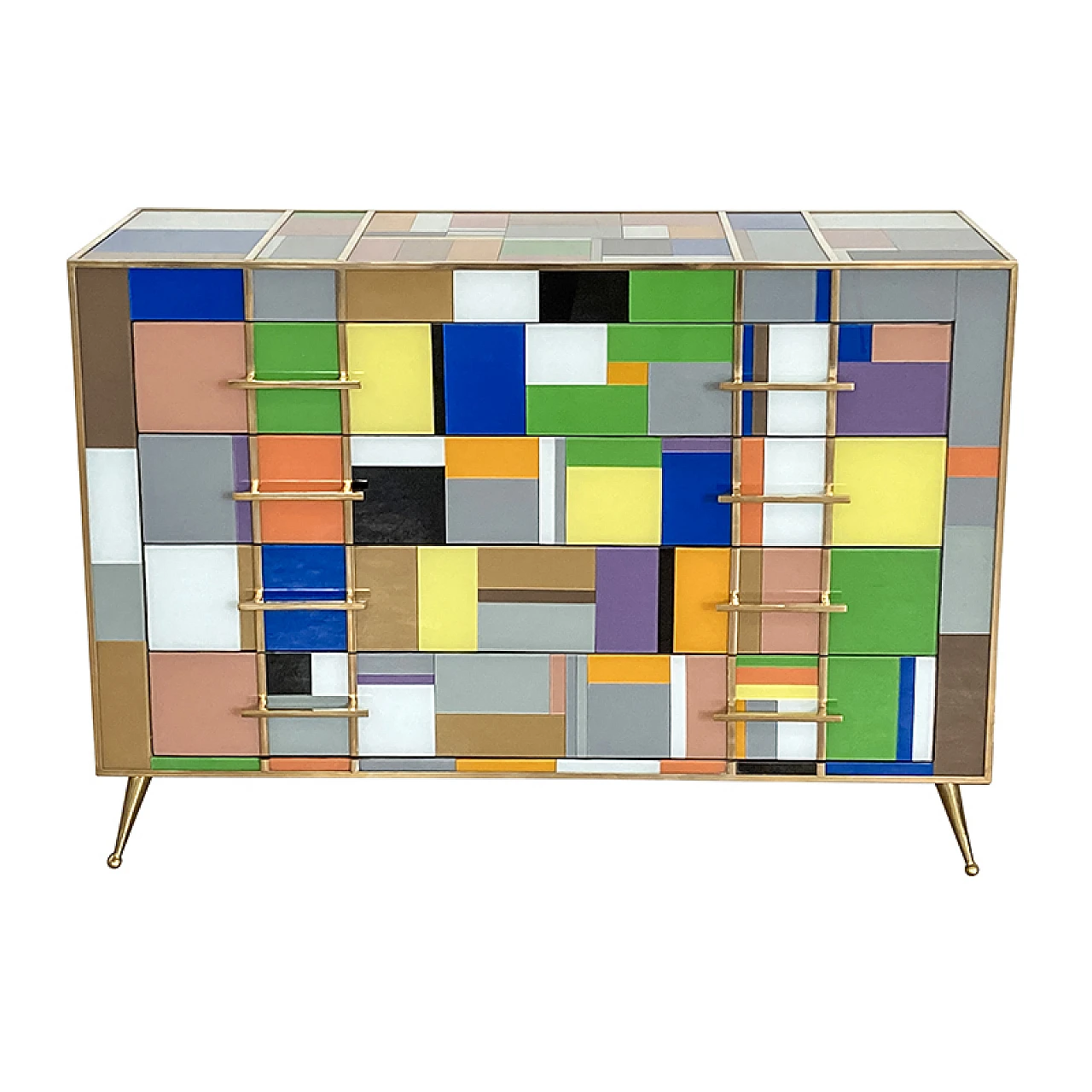 Comò a quattro cassetti in vetro di Murano multicolore, anni '80 3