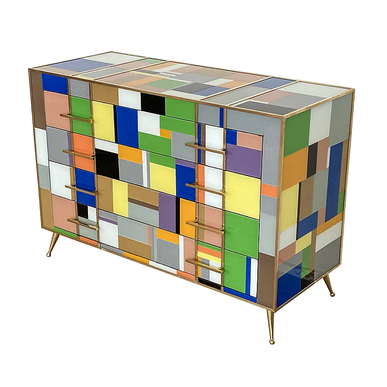 Multicolored Murano glass four-drawer dresser, 1980s 4