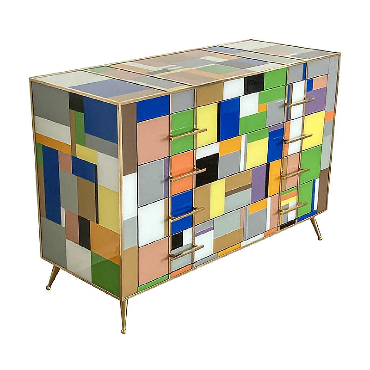 Comò a quattro cassetti in vetro di Murano multicolore, anni '80 5