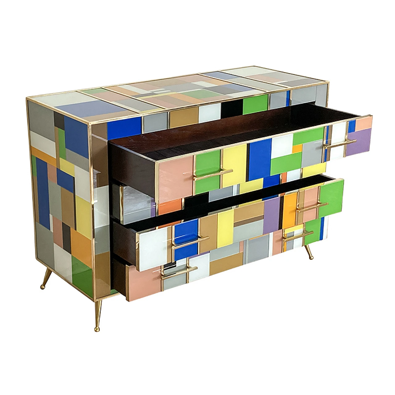 Comò a quattro cassetti in vetro di Murano multicolore, anni '80 6