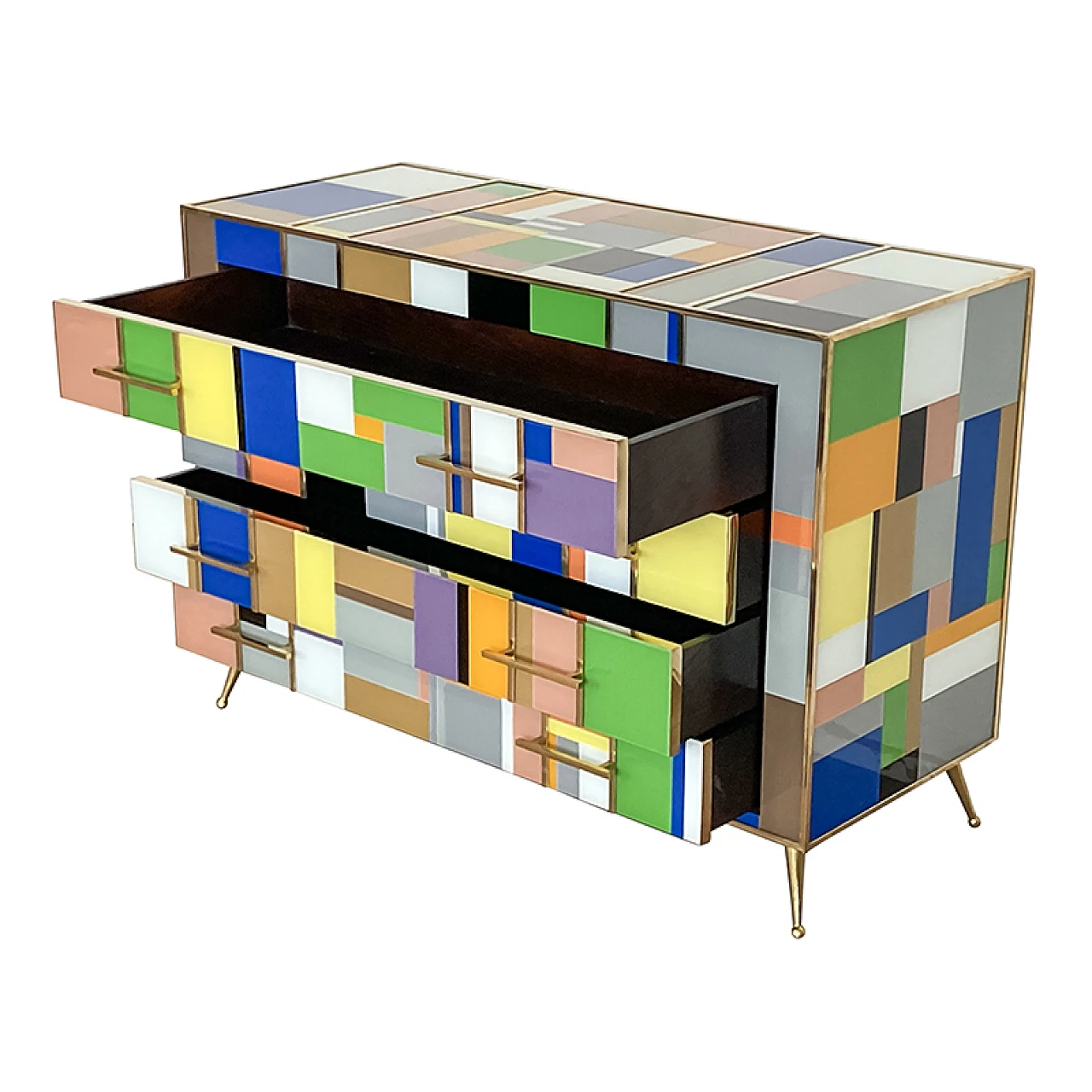 Comò a quattro cassetti in vetro di Murano multicolore, anni '80 7