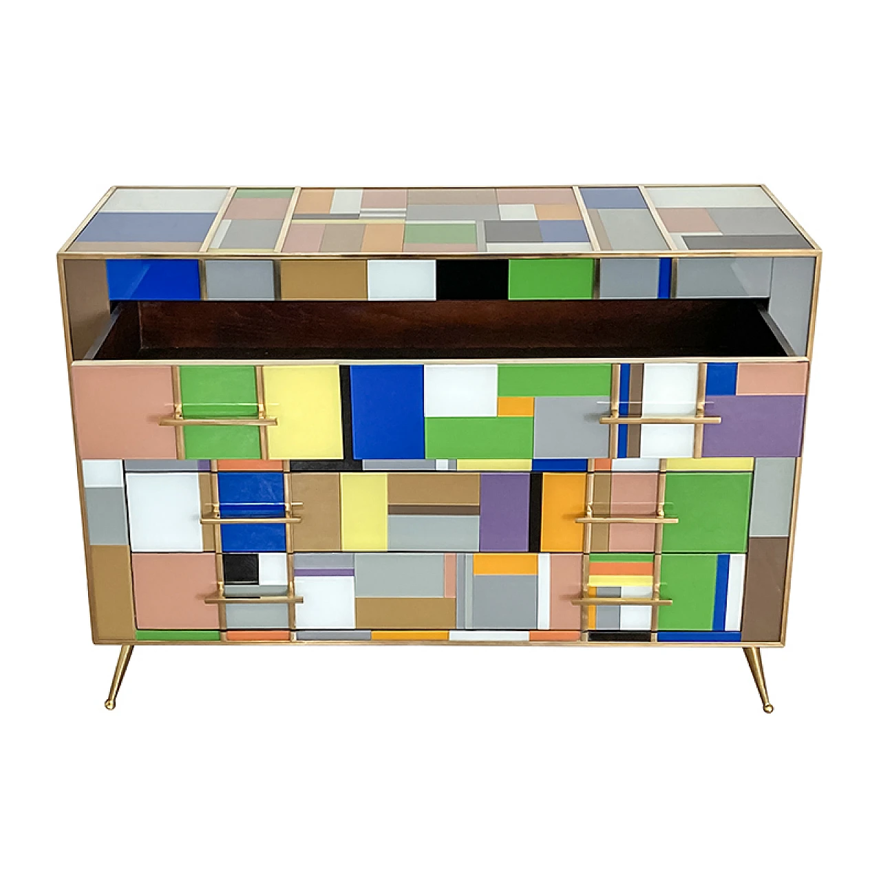 Comò a quattro cassetti in vetro di Murano multicolore, anni '80 8