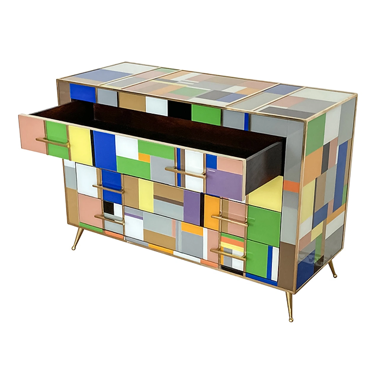 Comò a quattro cassetti in vetro di Murano multicolore, anni '80 9
