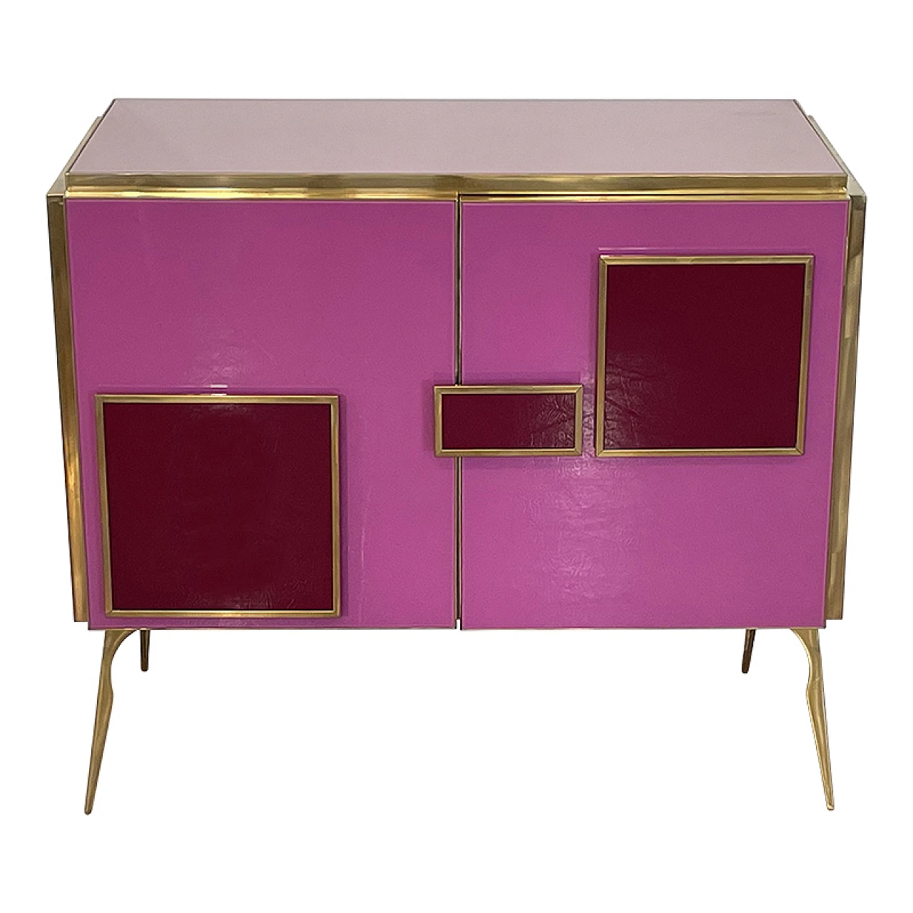 Brass and pink Murano glass sideboard with LED handles, 1980s 1
