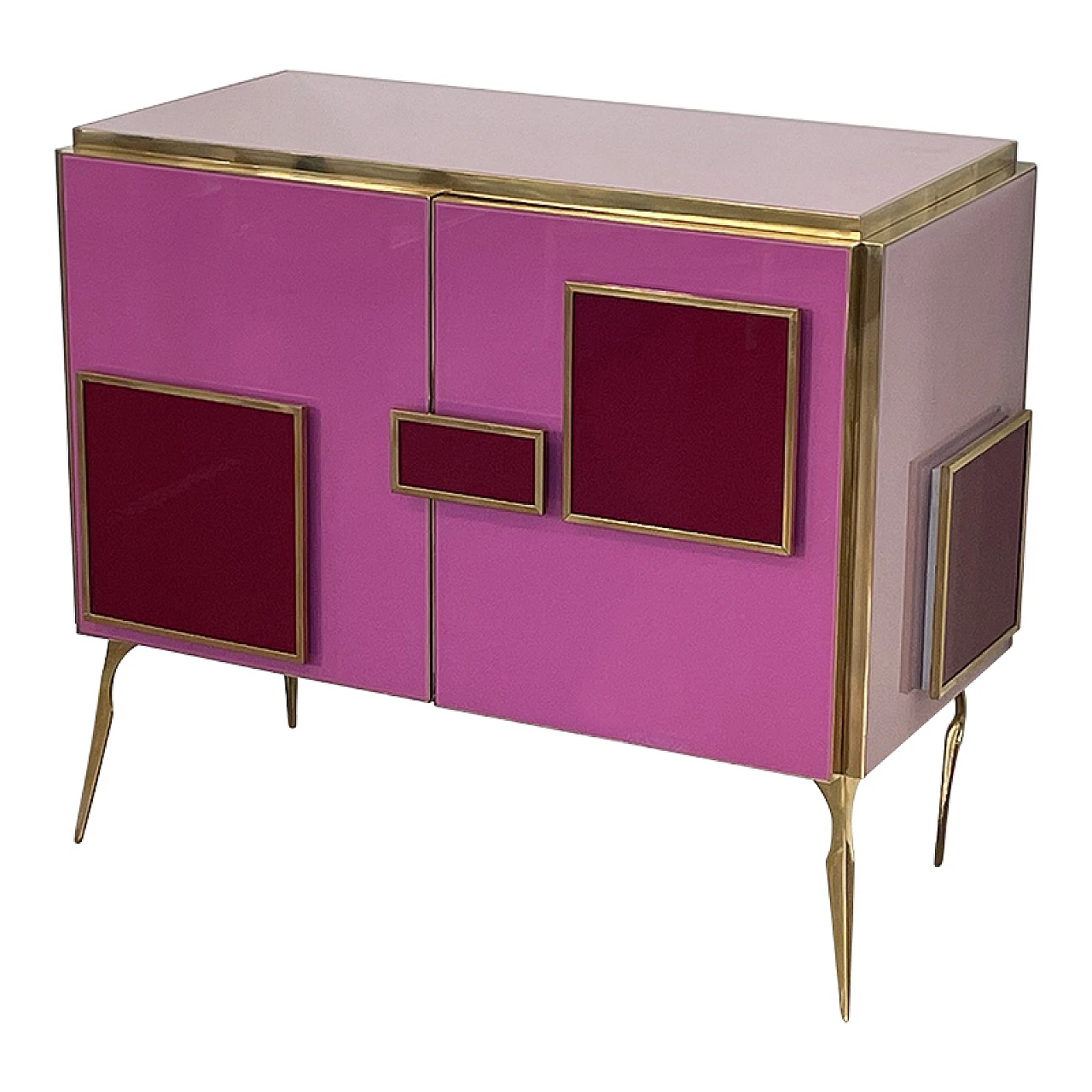 Brass and pink Murano glass sideboard with LED handles, 1980s 2