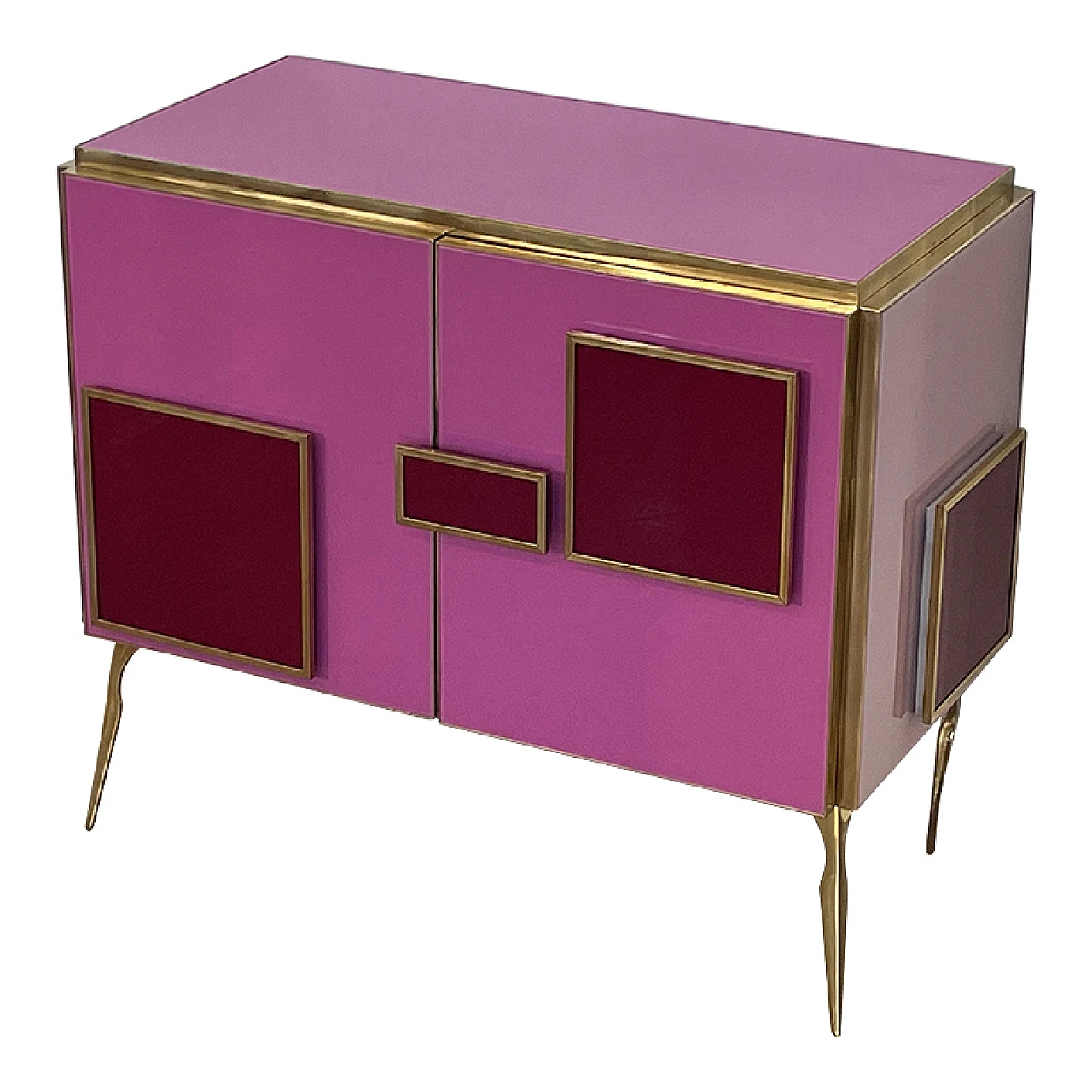 Brass and pink Murano glass sideboard with LED handles, 1980s 3