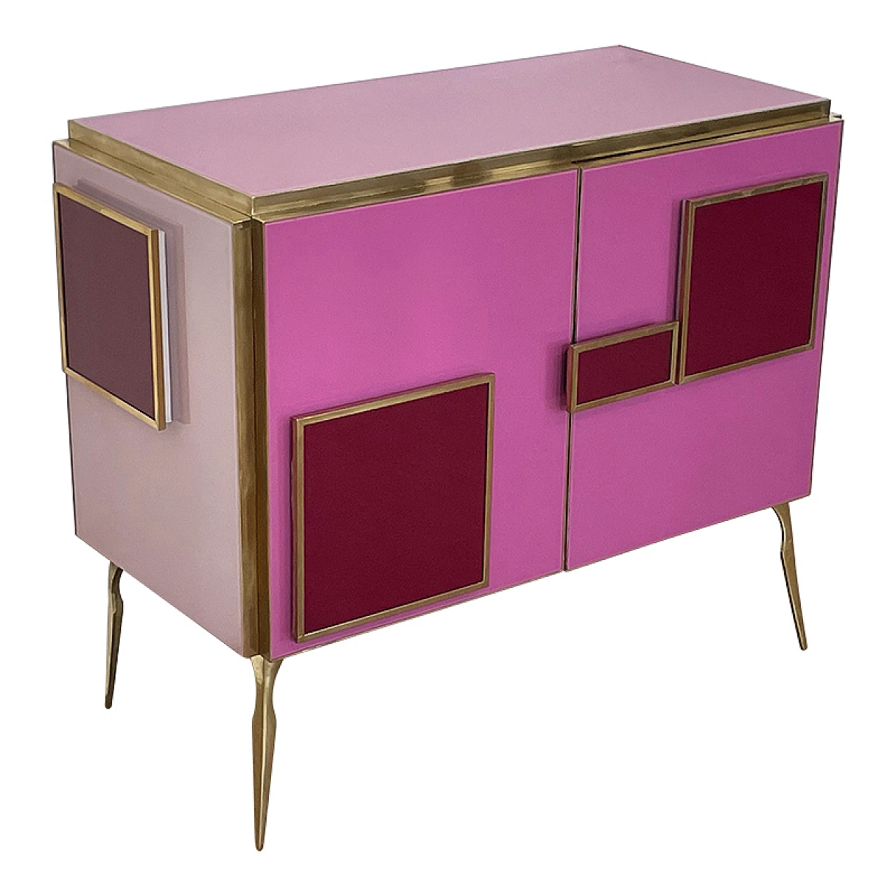 Brass and pink Murano glass sideboard with LED handles, 1980s 4