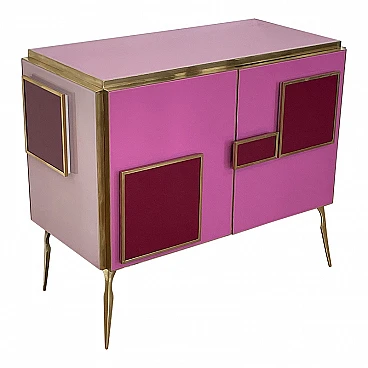 Brass and pink Murano glass sideboard with LED handles, 1980s