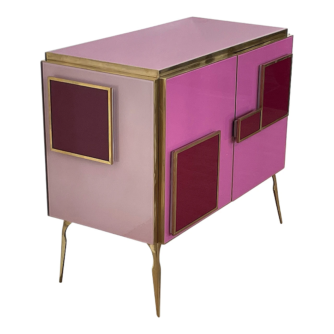 Brass and pink Murano glass sideboard with LED handles, 1980s 5