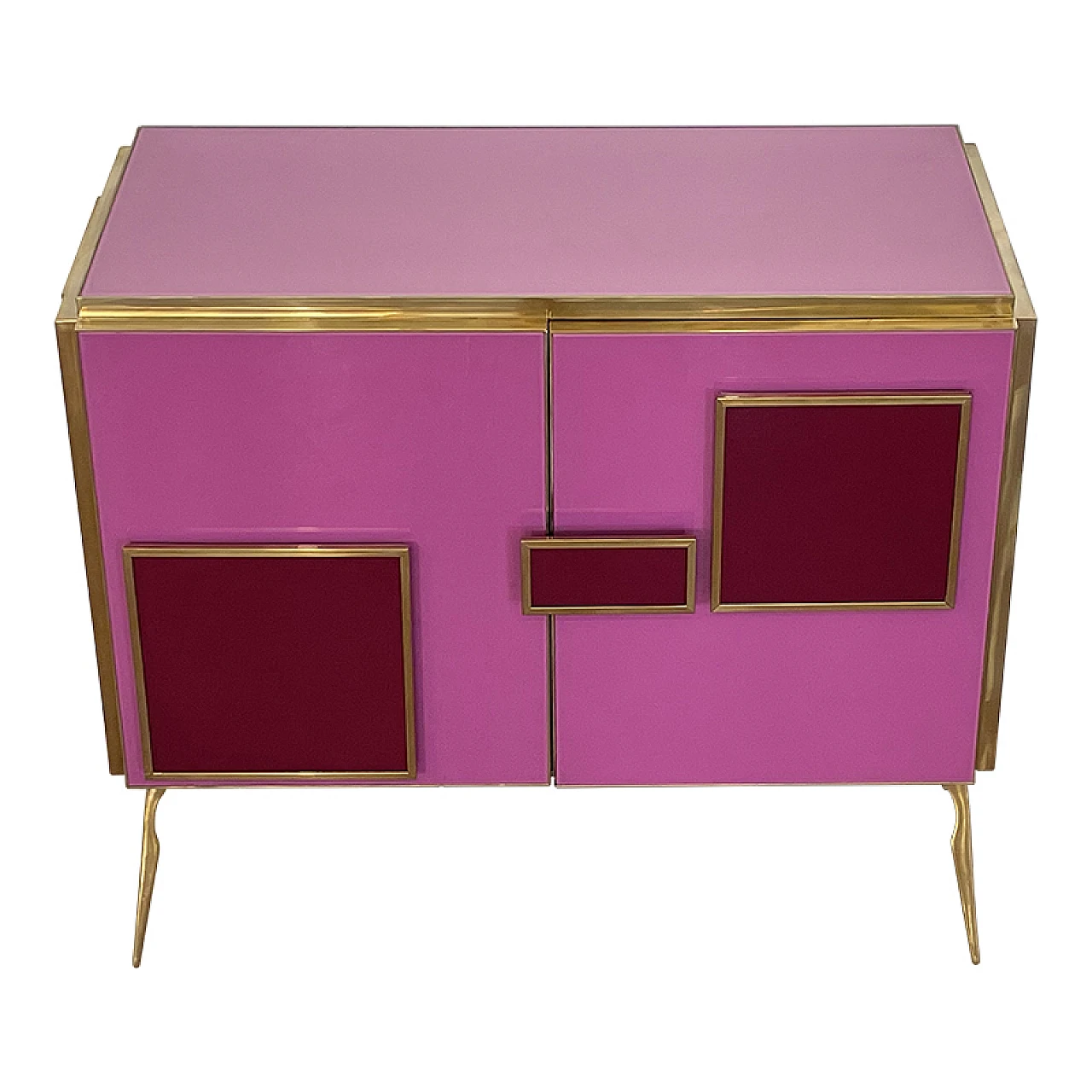 Brass and pink Murano glass sideboard with LED handles, 1980s 6