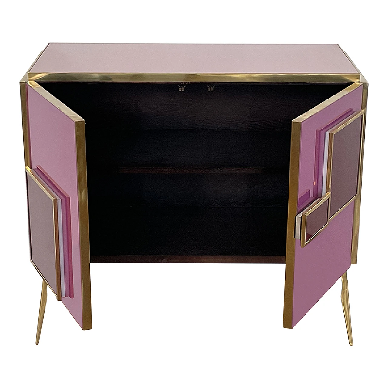 Brass and pink Murano glass sideboard with LED handles, 1980s 7
