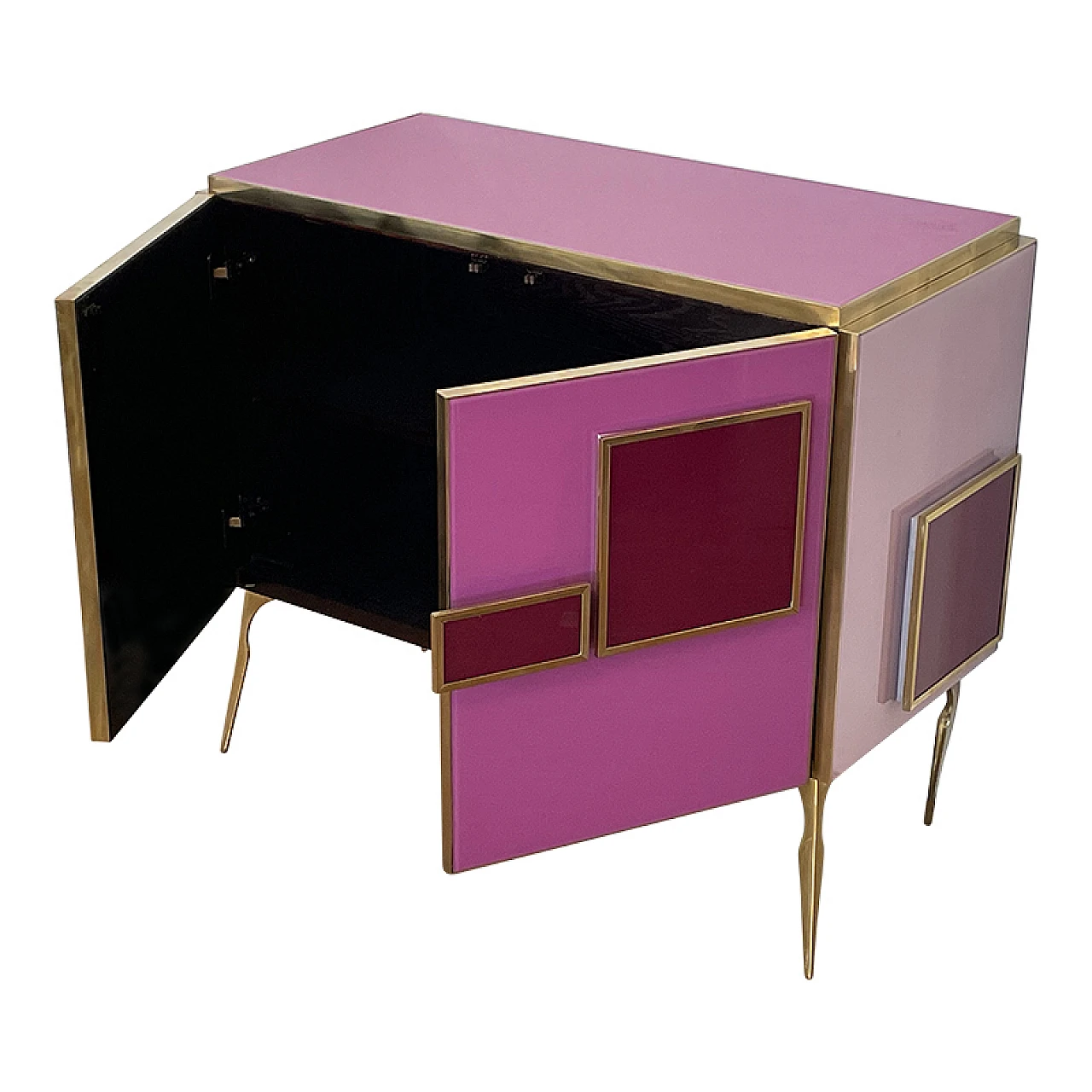 Brass and pink Murano glass sideboard with LED handles, 1980s 8