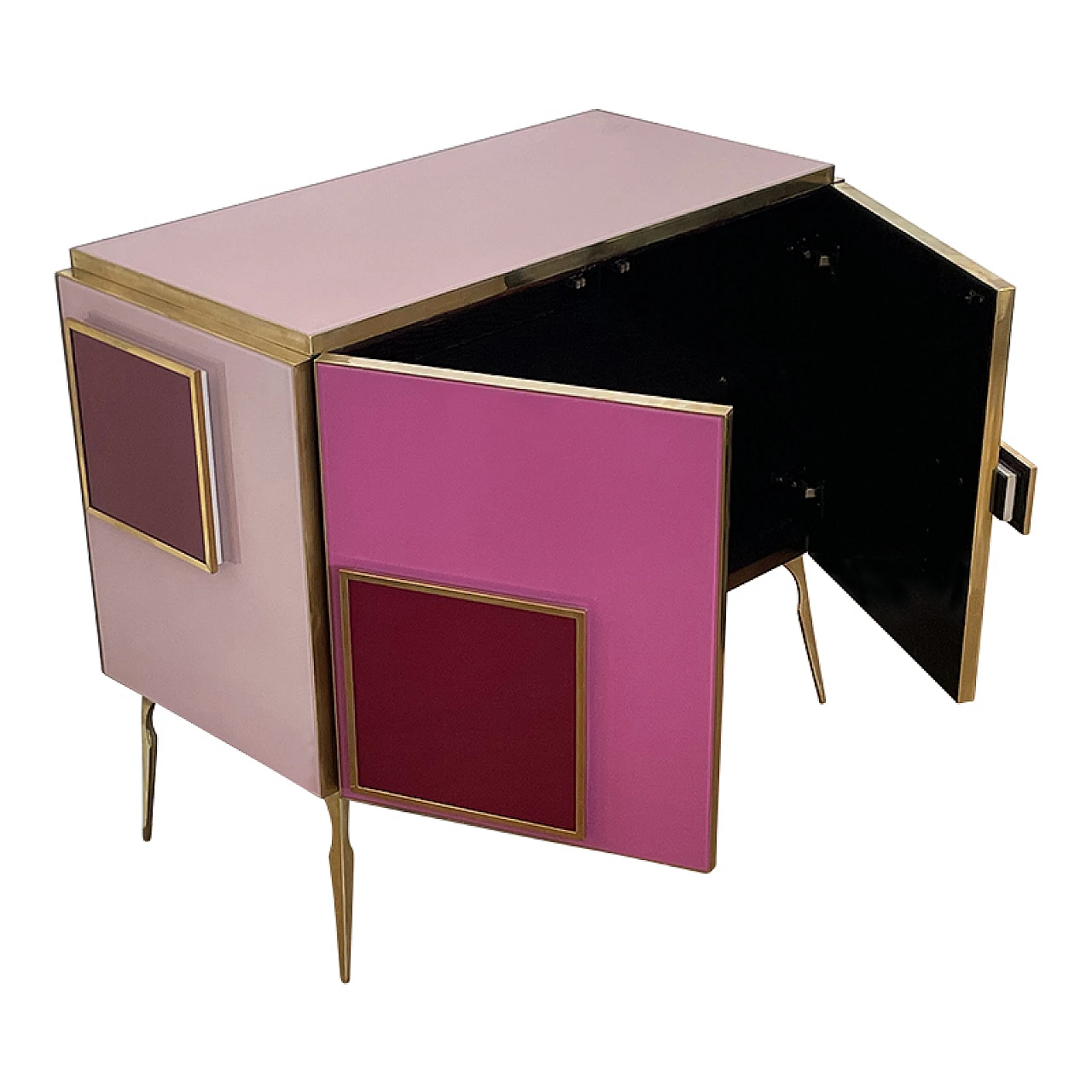 Brass and pink Murano glass sideboard with LED handles, 1980s 9