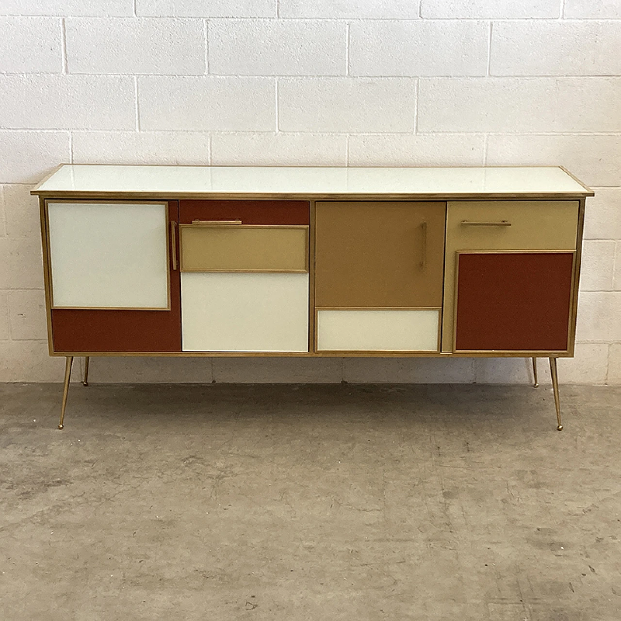 Brown, beige and white Murano glass sideboard, 1980s 2