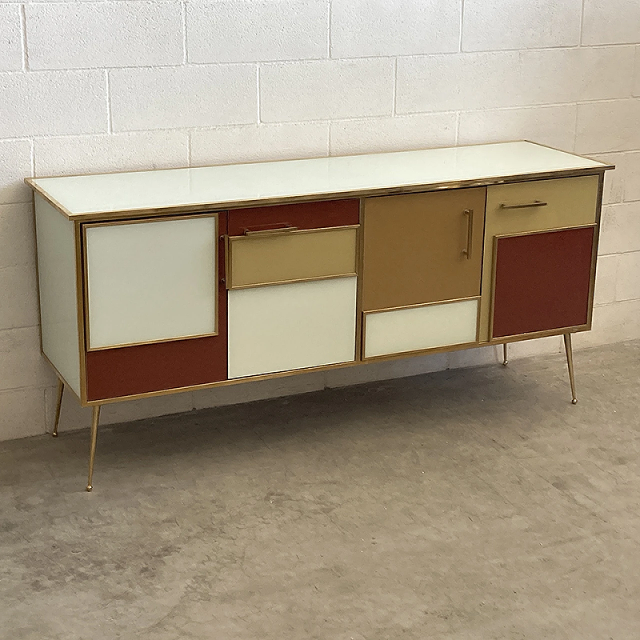 Brown, beige and white Murano glass sideboard, 1980s 3